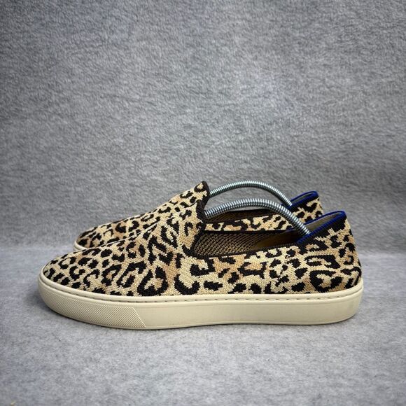 Rothys Shoes Womens Size 8.5 The Sneaker Brown & Tan Leopard Print Slip On Flats - Picture 1 of 10